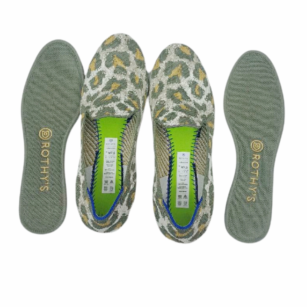 Rothy's Smoke Spot Loafer Round Toe Olive Camel Animal Print Flats Size 7.5 - Picture 7 of 12